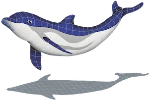 Artistry In Mosaics Bottlenose Dolphin Downward with Shadow Porcelain Pool Design 36" x 51"